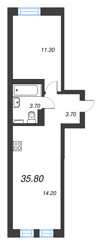 2-комнатная (Евро) квартира, 35.8 м² в ЖК "ЭКО Квартал NEGA" - планировка, фото №1