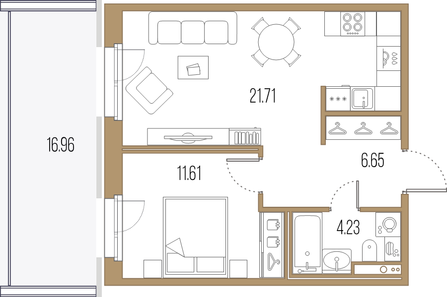 2-комнатная (Евро) квартира, 44.2 м² в ЖК "Большой Сампсониевский, 32" - планировка, фото №1