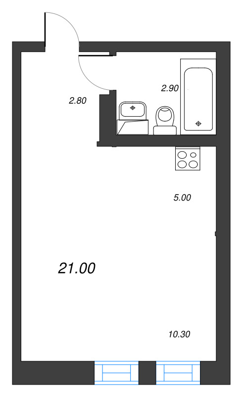 Квартира-студия, 21 м² - планировка, фото №1