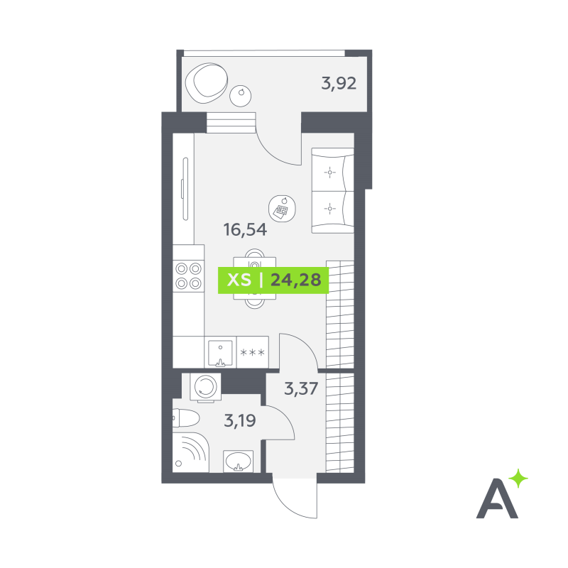 Квартира-студия, 24.28 м² в ЖК "Аквилон РекаПарк" - планировка, фото №1