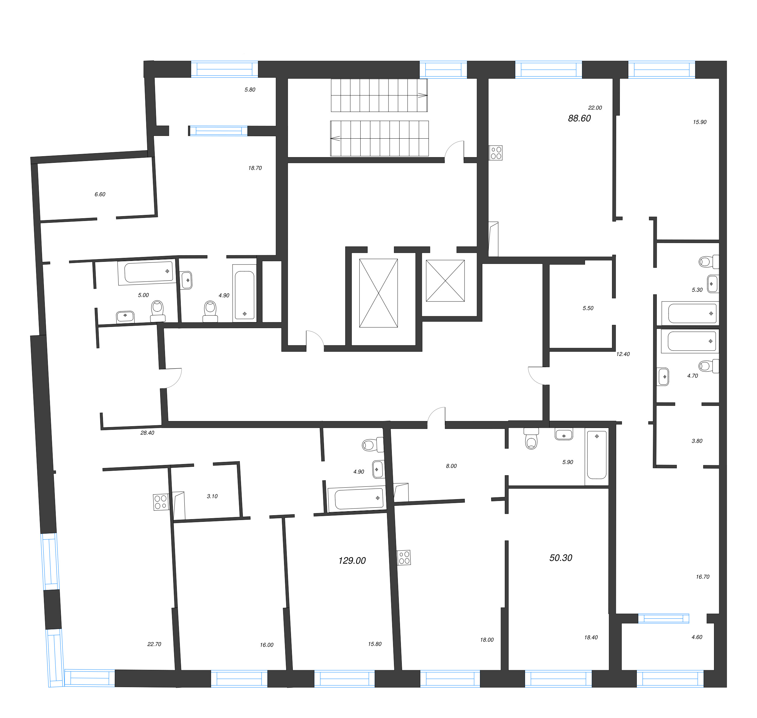 4-комнатная (Евро) квартира, 129 м² в ЖК "ЛДМ" - планировка этажа