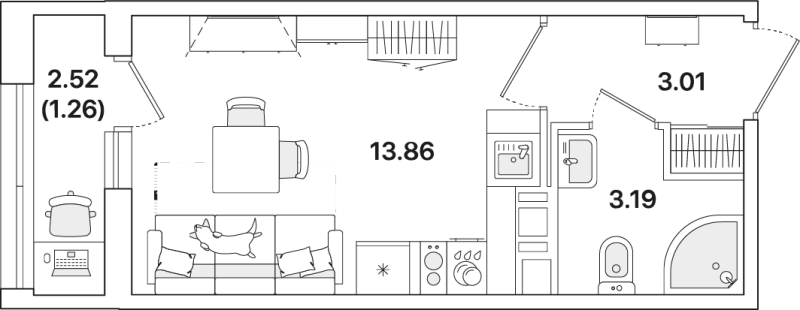 Квартира-студия, 21.32 м² в ЖК "Академик" - планировка, фото №1