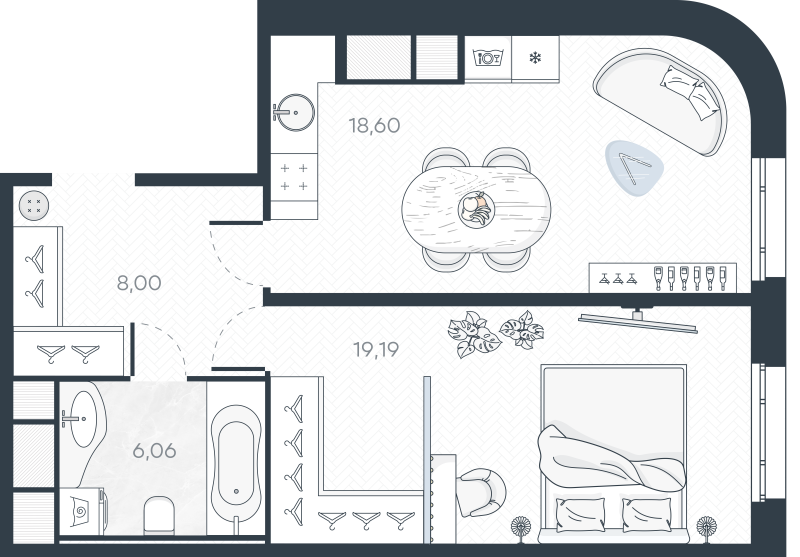2-комнатная (Евро) квартира, 51.85 м² в ЖК "MONODOM-ART" - планировка, фото №1