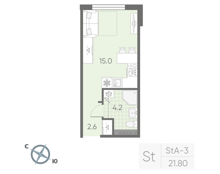 Квартира-студия, 21.8 м² в ЖК "Пулково Lake" - планировка, фото №1