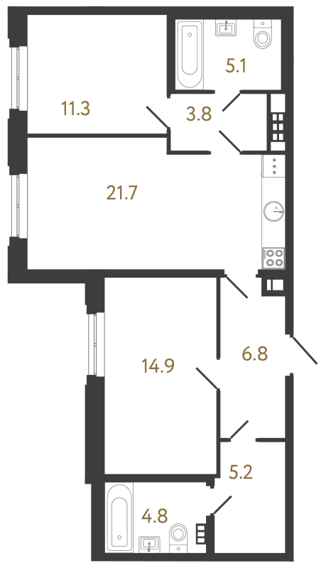 3-комнатная (Евро) квартира, 73.6 м² в ЖК "Коллекционер" - планировка, фото №1