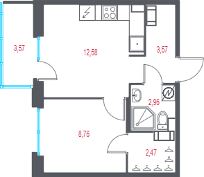1-комнатная квартира, 31.41 м² в ЖК "Город-спутник Южный" - планировка, фото №1