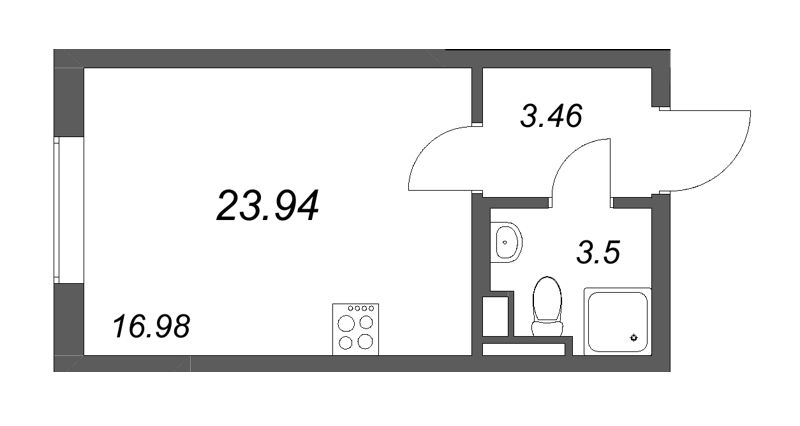 Квартира-студия, 23.94 м² - планировка, фото №1