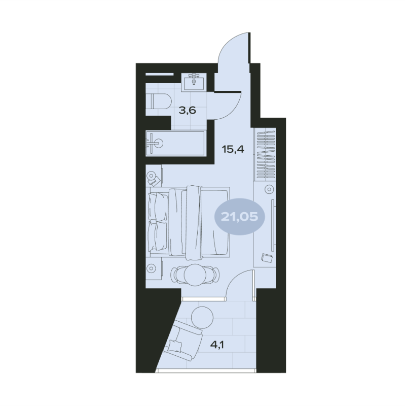 Квартира-студия, 23.1 м² в ЖК "Место в Смолячково" - планировка, фото №1