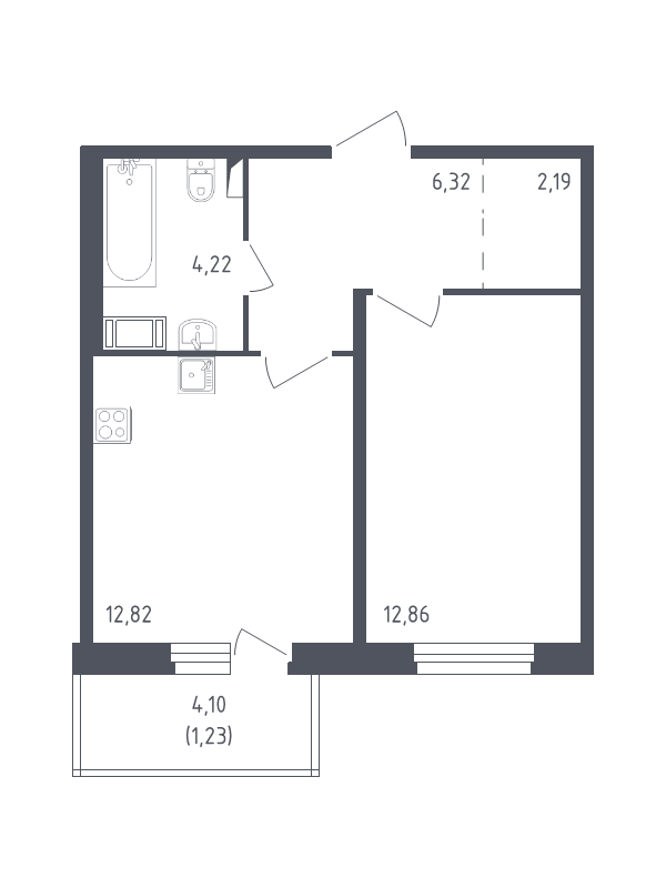 1-комнатная квартира, 39.64 м² - планировка, фото №1