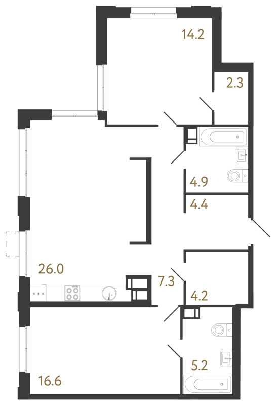 3-комнатная (Евро) квартира, 85.1 м² в ЖК "Струны" - планировка, фото №1