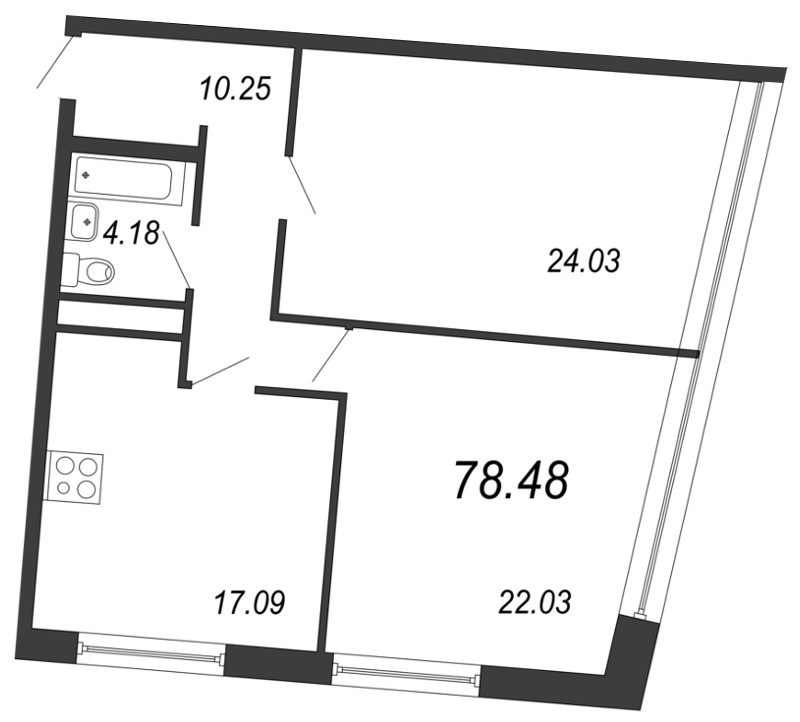 2-комнатная квартира, 79.8 м² - планировка, фото №1