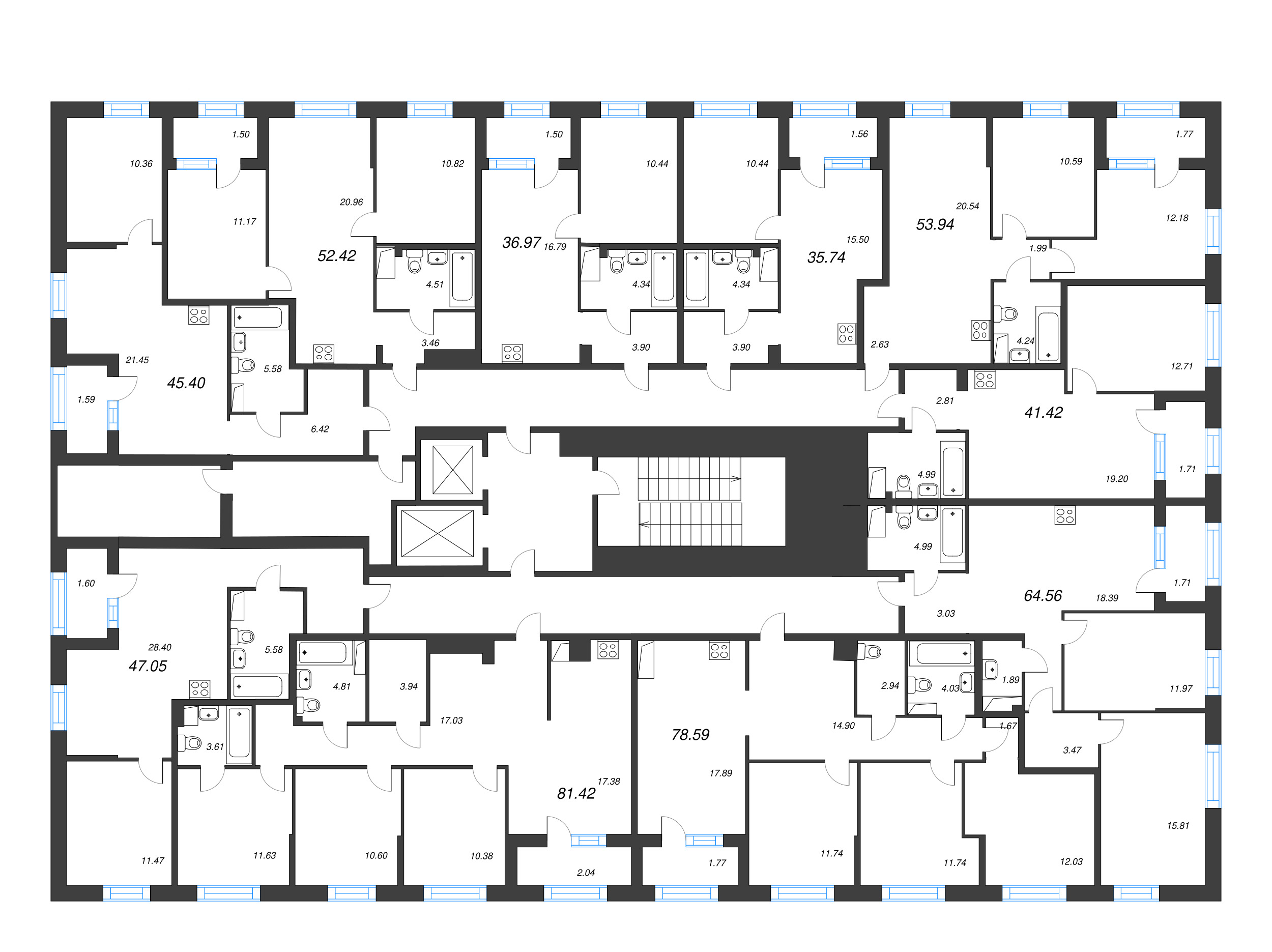 2-комнатная (Евро) квартира, 35.74 м² в ЖК "ORO by Akvilon" - планировка этажа