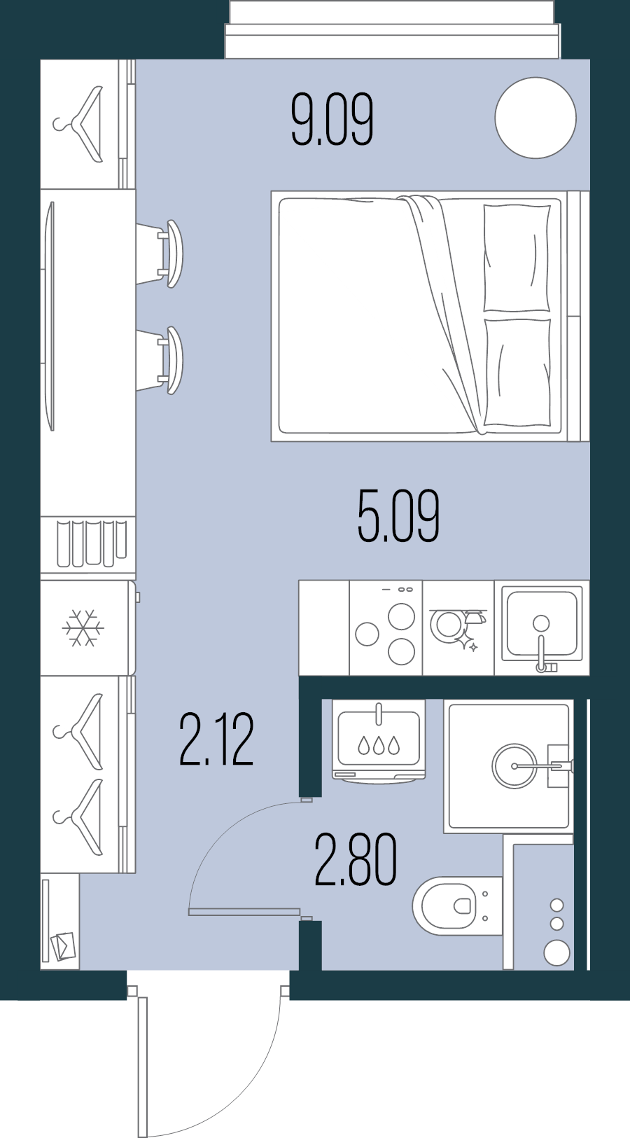 Квартира-студия, 19.1 м² в ЖК "Новая Земля" - планировка, фото №1