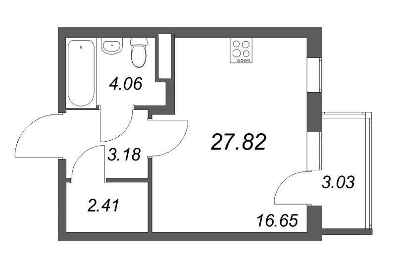 Квартира-студия, 27.82 м² в ЖК "Новая история" - планировка, фото №1