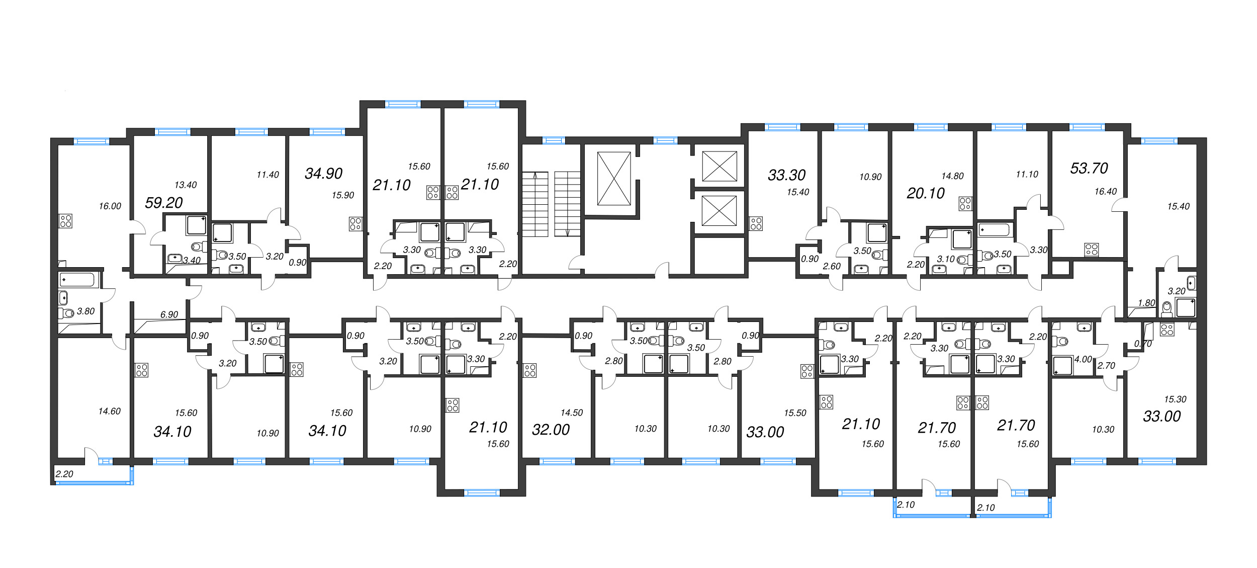 1-комнатная квартира, 32 м² в ЖК "Дыбенко Парк" - планировка этажа