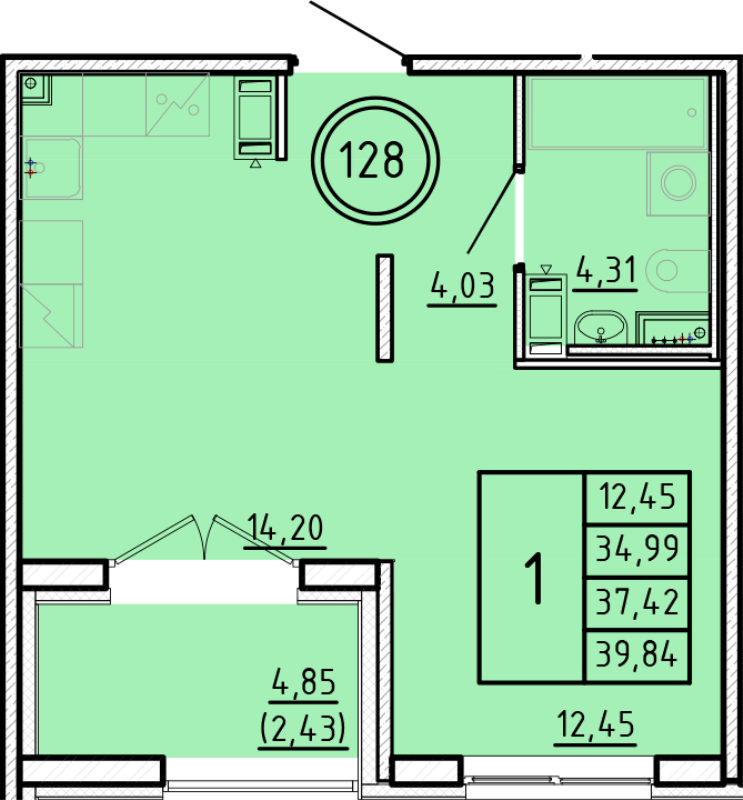 1-комнатная квартира, 34.99 м² в ЖК "Образцовый квартал 16" - планировка, фото №1