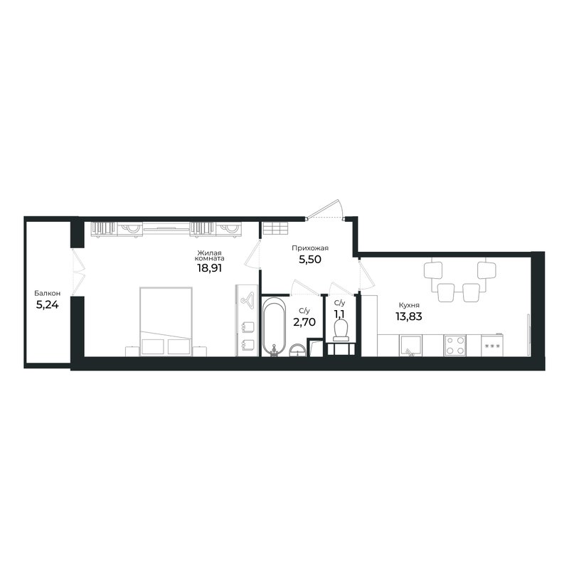 1-комнатная квартира, 41.6 м² в ЖК "Сертолово Парк" - планировка, фото №1