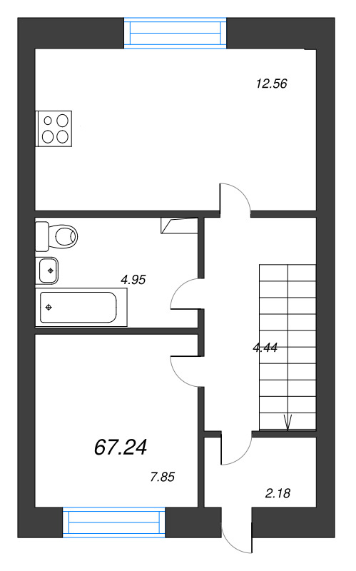 3-комнатная квартира, 67.24 м² в ЖК "Фёдоровское" - планировка, фото №1