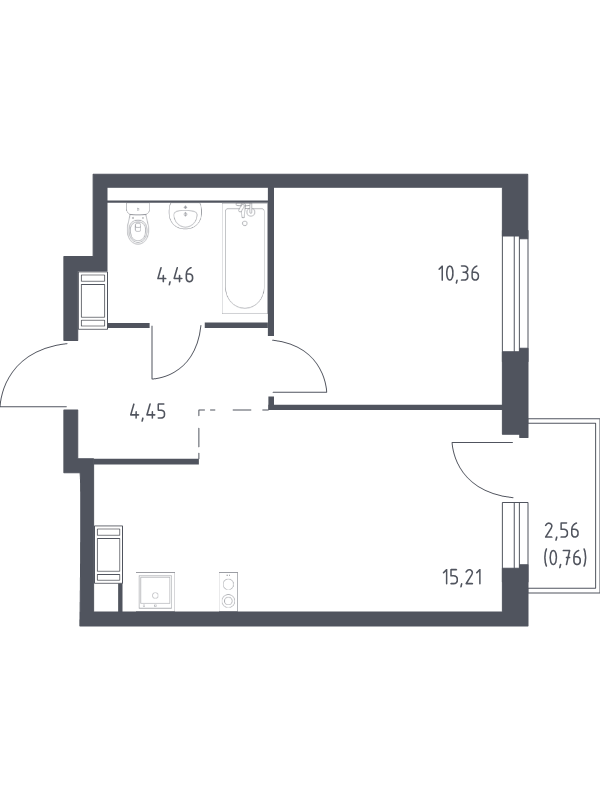 2-комнатная (Евро) квартира, 35.24 м² - планировка, фото №1