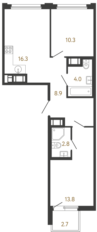 3-комнатная (Евро) квартира, 56.1 м² в ЖК "Гений" - планировка, фото №1