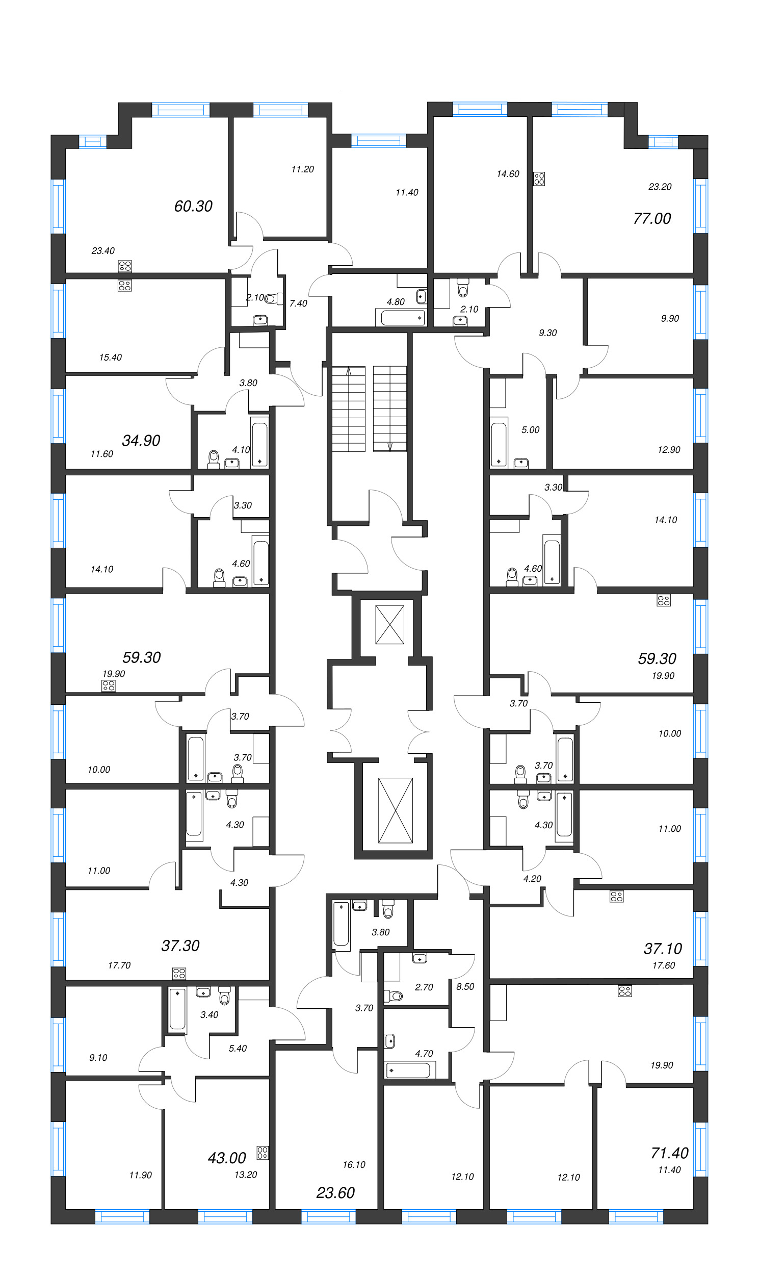 Квартира-студия, 23.6 м² в ЖК "Парусная 1" - планировка этажа