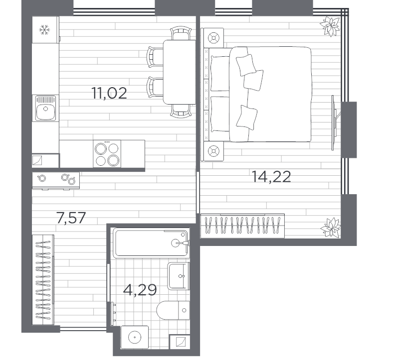 1-комнатная квартира, 37.1 м² в ЖК "PLUS Пулковский" - планировка, фото №1