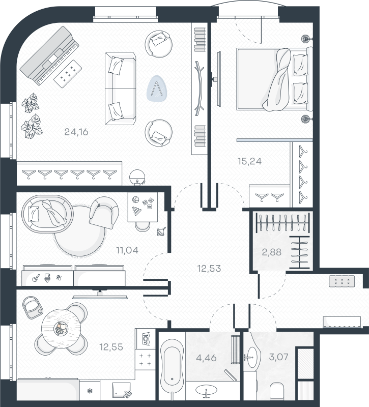 3-комнатная квартира, 86.63 м² в ЖК "MONODOM-ART" - планировка, фото №1