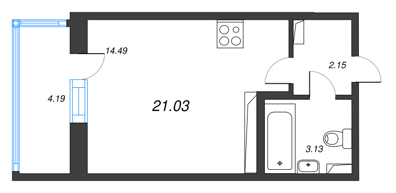 Квартира-студия, 21.03 м² - планировка, фото №1