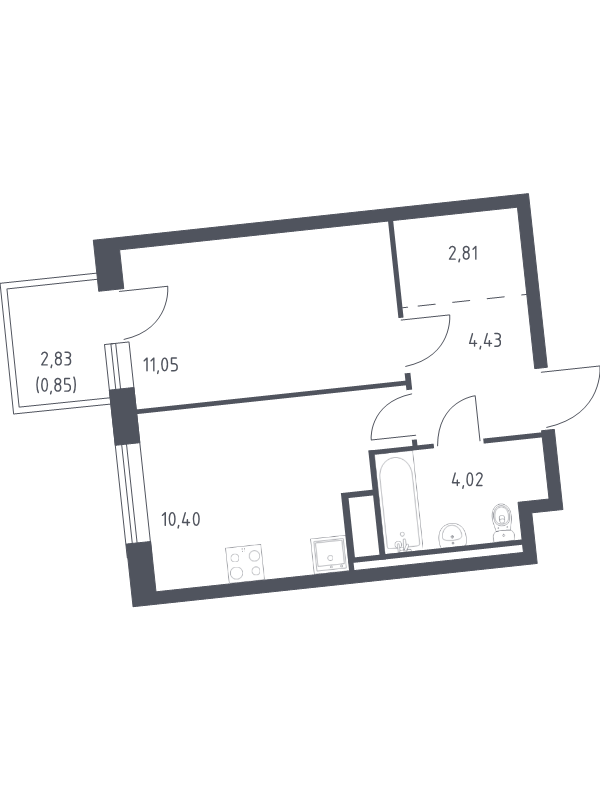 1-комнатная квартира, 33.56 м² в ЖК "Квартал Лаголово" - планировка, фото №1