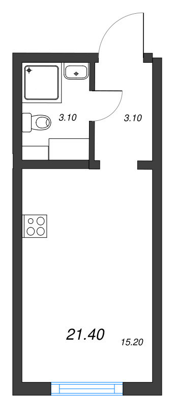 Квартира-студия, 21.4 м² в ЖК "Ручьи" - планировка, фото №1