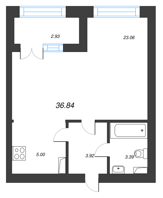 1-комнатная квартира, 36.84 м² - планировка, фото №1