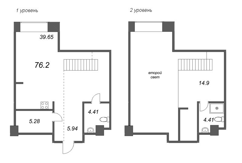 2-комнатная (Евро) квартира, 76.2 м² в ЖК "Avant" - планировка, фото №1