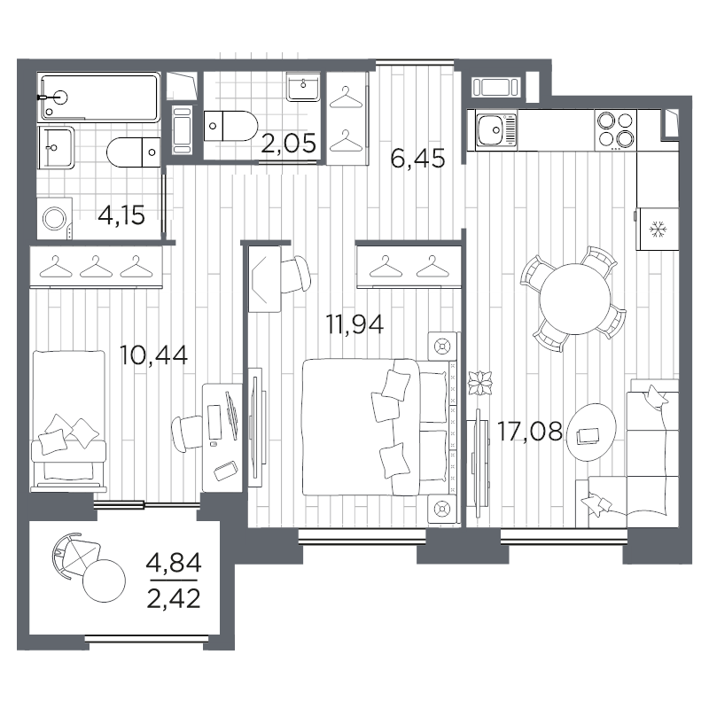 3-комнатная (Евро) квартира, 54.53 м² в ЖК "Оптимист" - планировка, фото №1