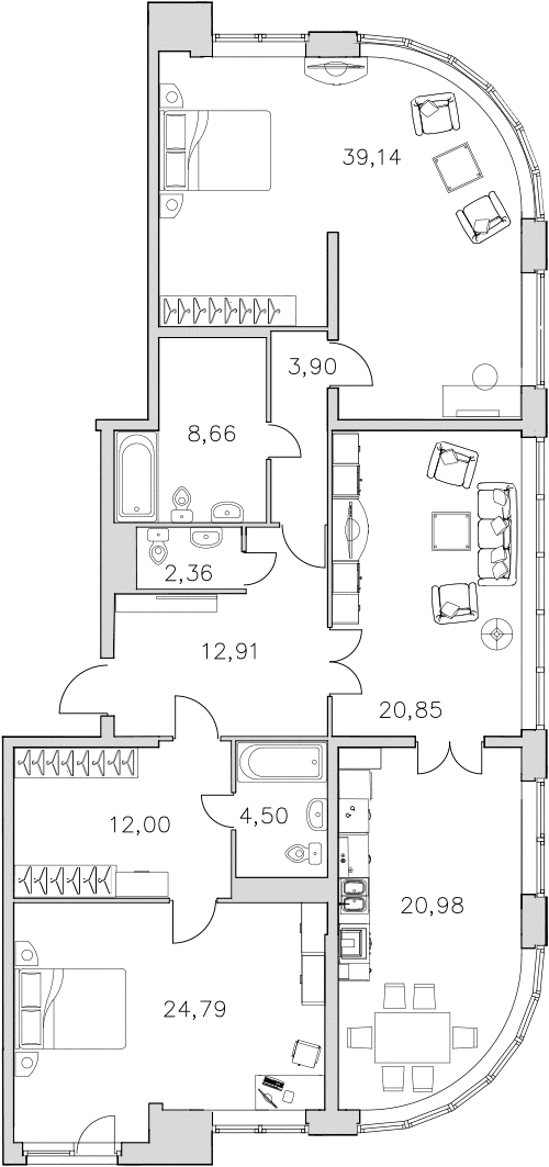 3-комнатная квартира, 150.1 м² - планировка, фото №1