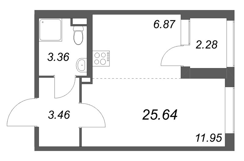 Квартира-студия, 25.64 м² в ЖК "Дубровский" - планировка, фото №1