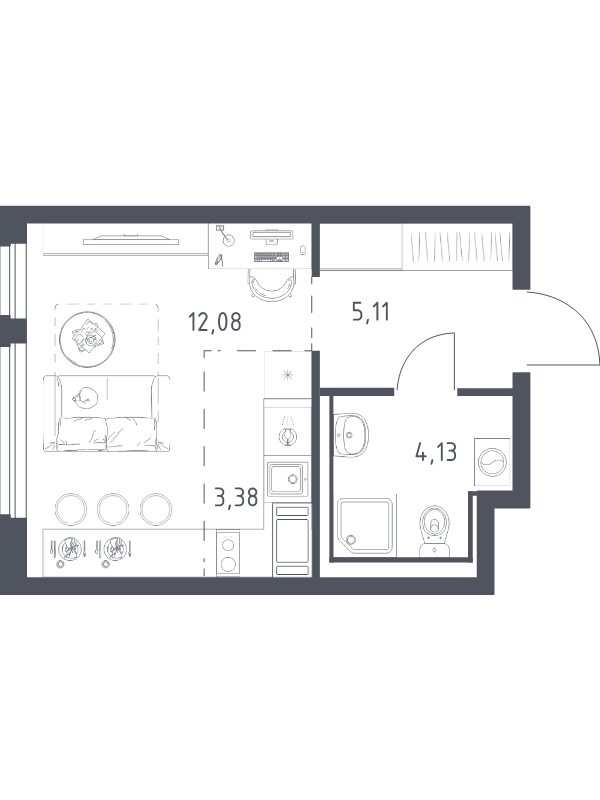 Квартира-студия, 24.7 м² в ЖК "Новое Колпино" - планировка, фото №1