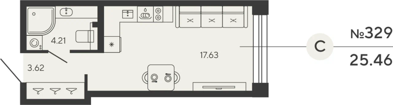 Квартира-студия, 32.95 м² - планировка, фото №1