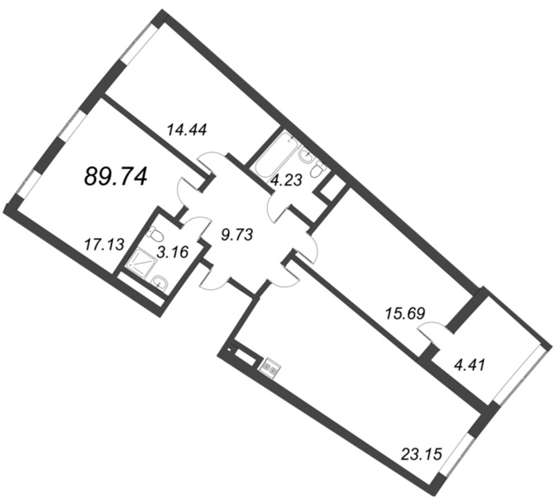 3-комнатная (Евро) квартира, 89.74 м² в ЖК "Морская набережная. SeaView" - планировка, фото №1