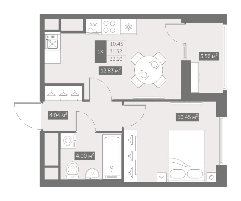 1-комнатная квартира, 33.1 м² в ЖК "UP-квартал Новый Московский" - планировка, фото №1