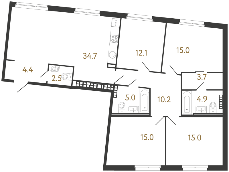 5-комнатная (Евро) квартира, 122.5 м² в ЖК "Визионер" - планировка, фото №1