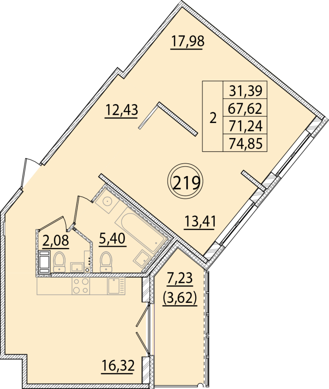 3-комнатная (Евро) квартира, 67.62 м² в ЖК "Образцовый квартал 15" - планировка, фото №1