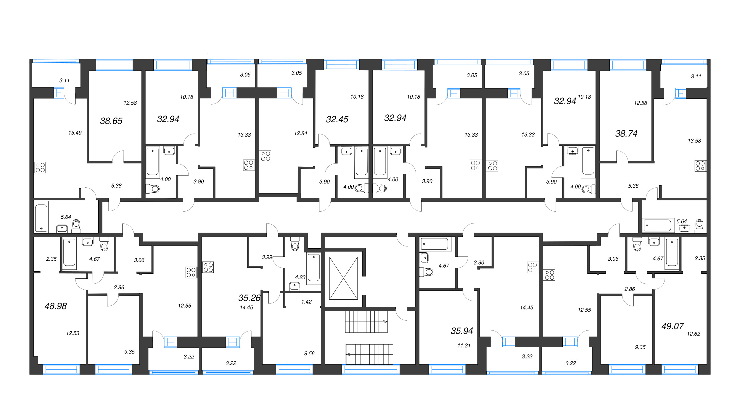 1-комнатная квартира, 32.45 м² в ЖК "Уютный" - планировка этажа