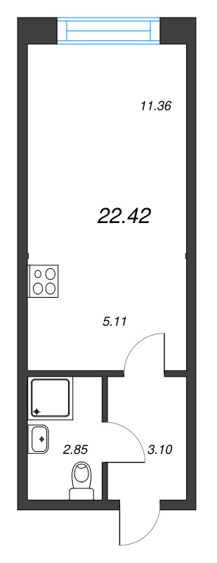 1-комнатная квартира, 22.42 м² в ЖК "Капральский берег" - планировка, фото №1