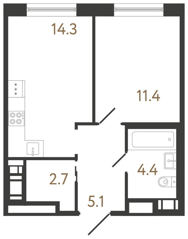 1-комнатная квартира, 37.9 м² в ЖК "Передвижники 2" - планировка, фото №1