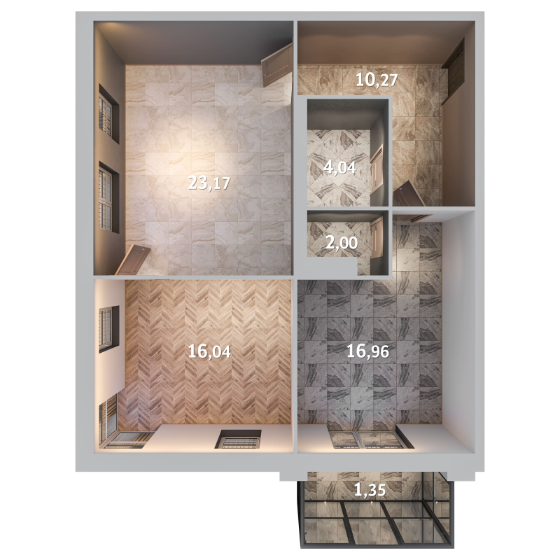 3-комнатная (Евро) квартира, 73.83 м² в ЖК "Лисино" - планировка, фото №1