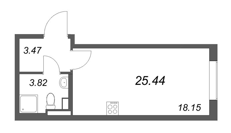 Квартира-студия, 25.44 м² в ЖК "Новая история" - планировка, фото №1