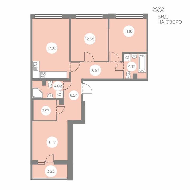 4-комнатная (Евро) квартира, 80.15 м² в ЖК "БФА в Озерках" - планировка, фото №1