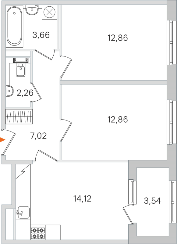 2-комнатная квартира, 52.78 м² в ЖК "Дубровский" - планировка, фото №1