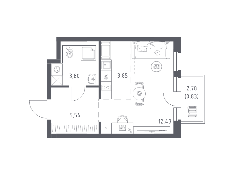 Квартира-студия, 26.45 м² - планировка, фото №1