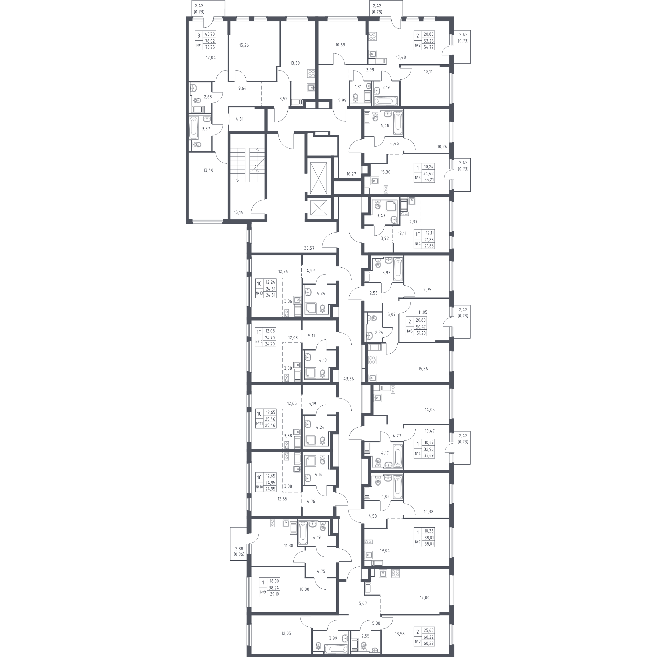 1-комнатная квартира, 33.69 м² в ЖК "Новое Колпино" - планировка этажа